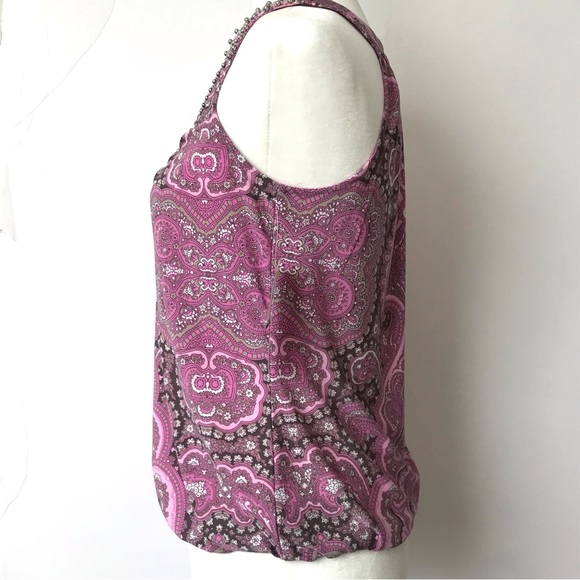 Macy’s INC Pink Paisley Sleeveless Crystal Studded Top Blouse - Picture 5 of 9